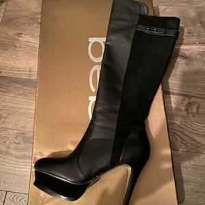 BLACK BEBE HIGH RISE BOOTS WITH HEEL